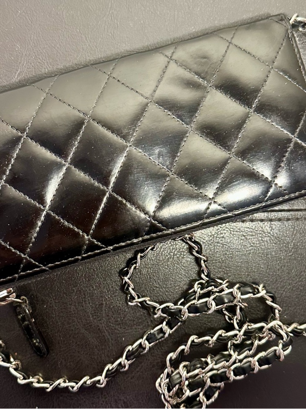 Authentic CHANEL Black Quilted Leather Wallet With Chain . Customized - Picture 3 of 12